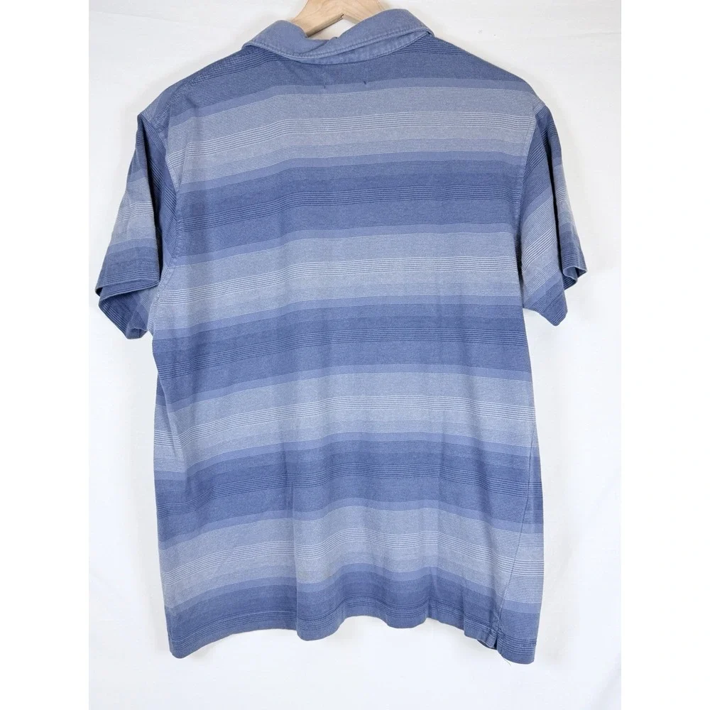 Banana Republic Men's Large Blue Striped Polo Shirt 100% Cotton Short Sleeve
